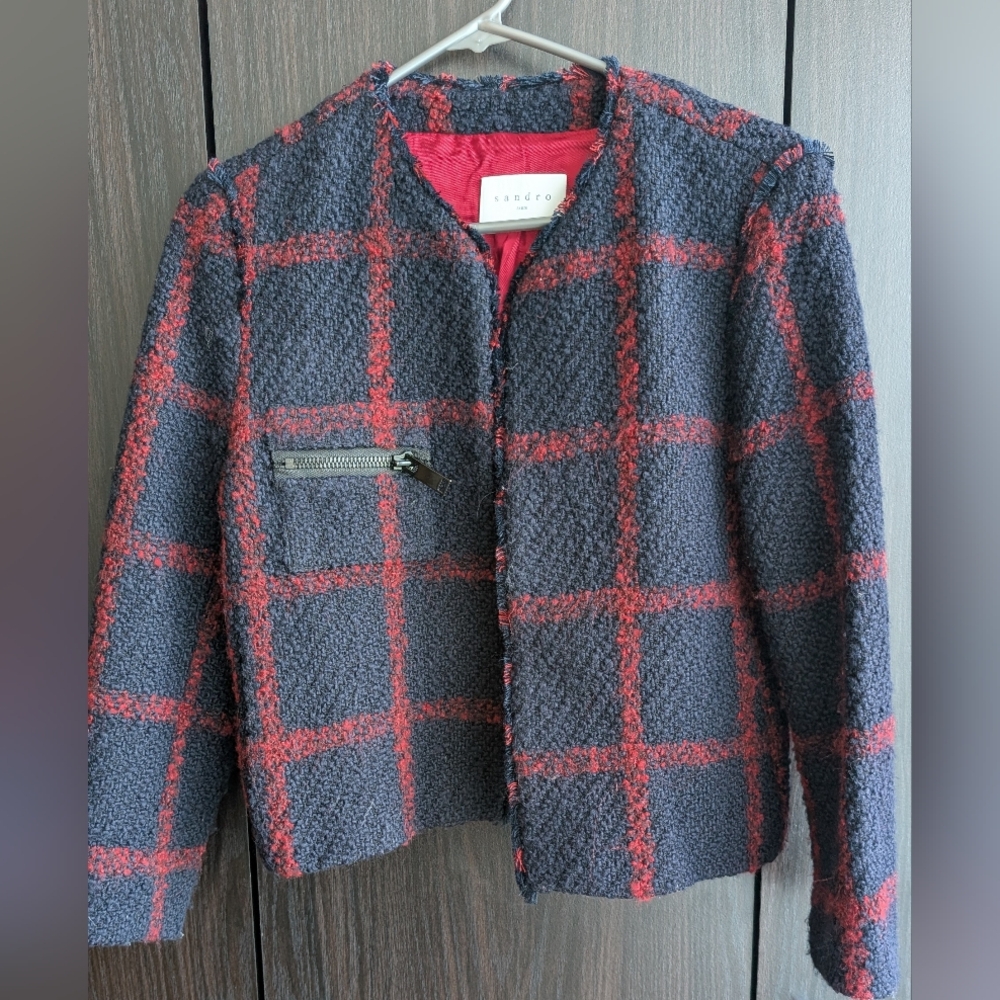 Sandro Red and Black Textured Jacket